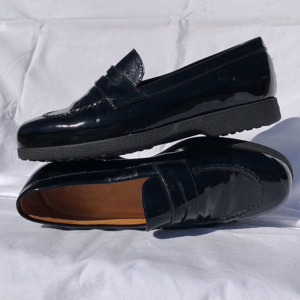 Tod’s Black Patent Leather Penny Loafer w/Rubber Sole